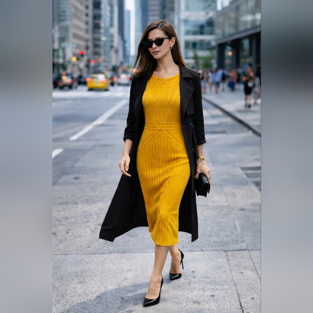 Gabrielle Union Collection Yellow Stitched Sweater Dress New York & Co